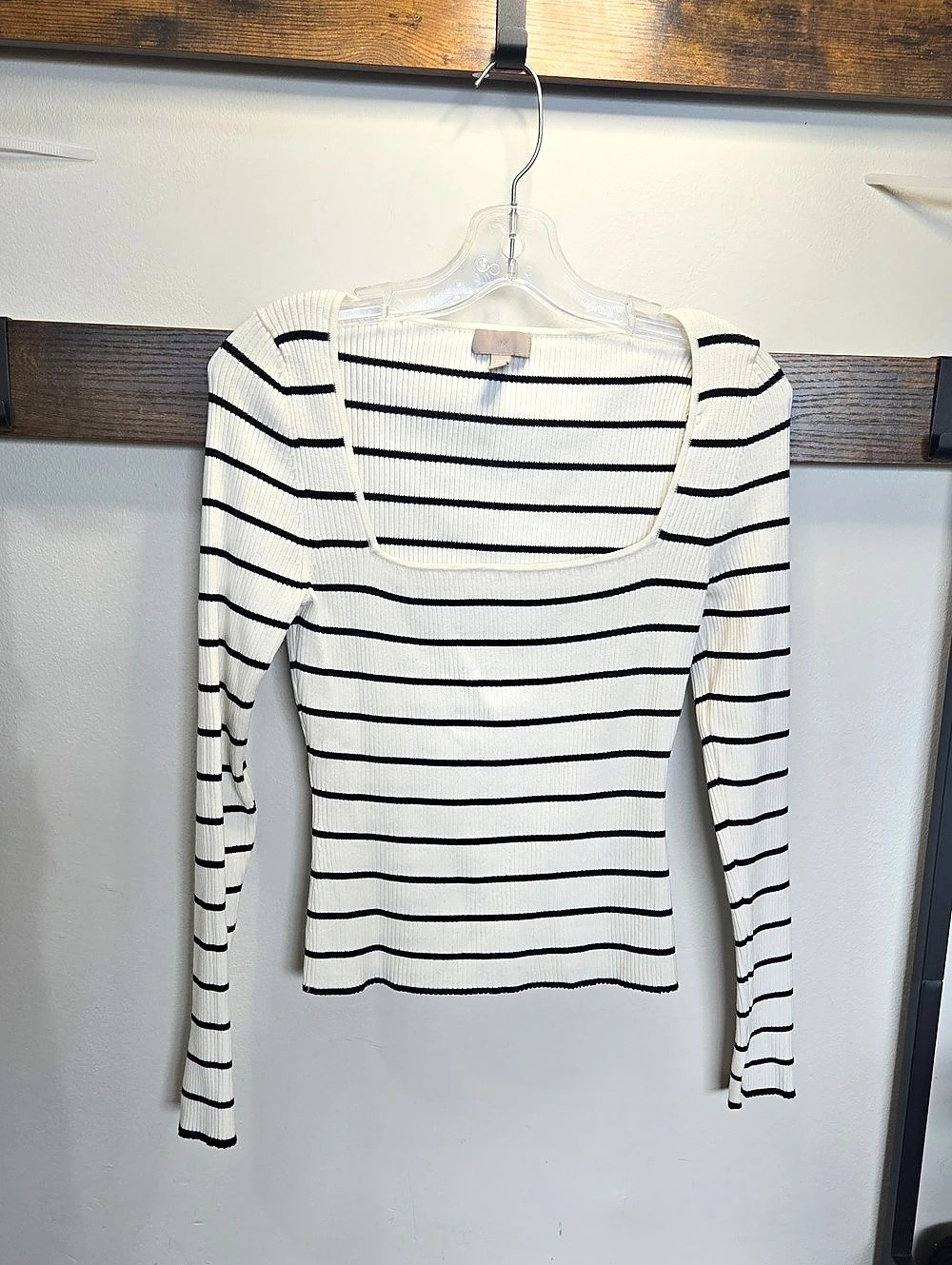 H&Medium Rib-knit Square-neck Top White & Black Size Medium